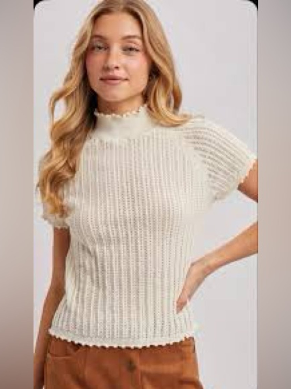 NWT Mock-Neck Pointelle Ruffle-Trim Sweater T-Shirt by Anthropologie